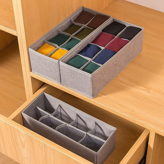 Qozary 3 Pack Sock Underwear Drawer Organizer Dividers, Collapsible Cabinet Closet Storage Boxes for Clothes, Socks, Lingerie