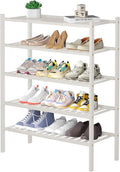 ROMGUAR CRAFT 5 Tier Bamboo Shoe Rack for Closet Free Standing Wood Shoe Shelf for Entryway Small Space Stackable 27"x11"x33"