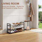 3-Tier Expandable Shoe Rack, Adjustable Shoe Shelf Storage Organizer Heavy Duty Metal Free Standing Shoe Rack for Entryway Cl