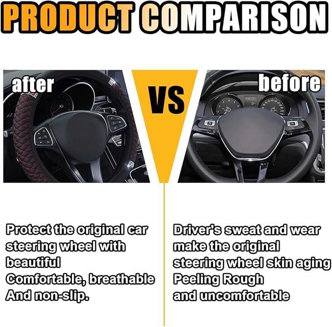 Bling Soft Leather Steering Wheel Cover, 15 Inch Colorful Rhinestones Auto Elastic Protector with Crystal Diamond for Women G