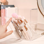 Acrylic Makeup Brush Holder with Slanted Flip-Top Lid - Clear Dustproof Cosmetic Make up Brush Organizer and Storage Box - La