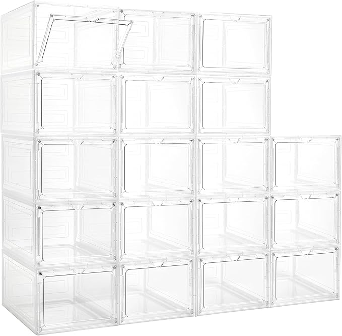 LXLXXL 18 Pack Storage Bins with Lids, Plastic Storage Containers with Magnetic Door, 19 Qt Stackable Clear Storage Box for H