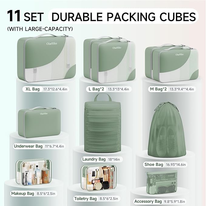 11 Set Packing Cubes for Travel, Gifts for Women Mom Kids, TSA Approved Bags for Makeup, Cosmetic, Toiletry, Suitcase Organiz