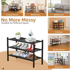 3 Tier Bamboo Shoe Rack Storage Organizer for Closet, Multifunctional Stackable Free Standing Shoe Shelf Organizer for Small 