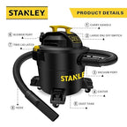 STANLEY Wet/Dry Vacuum SL18191P, 10 Gallon 4 Horsepower 16 FT Clean Range Shop, Ideal for Home/Garage/Laundry Rooms with Atta
