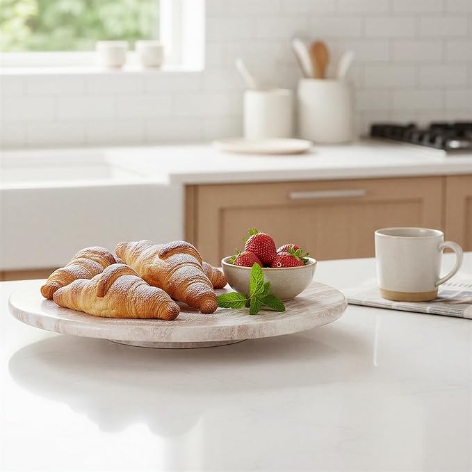 Creative Co-Op Round Marble Lazy Susan, Forest Brown