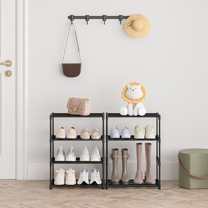 Autonomier 4 Tier Extra Small Shoe Rack (16.3" Wide), Narrow Stackable Shoe Shelf for Kids Toddler Adult, Lightweight Shoe Ra