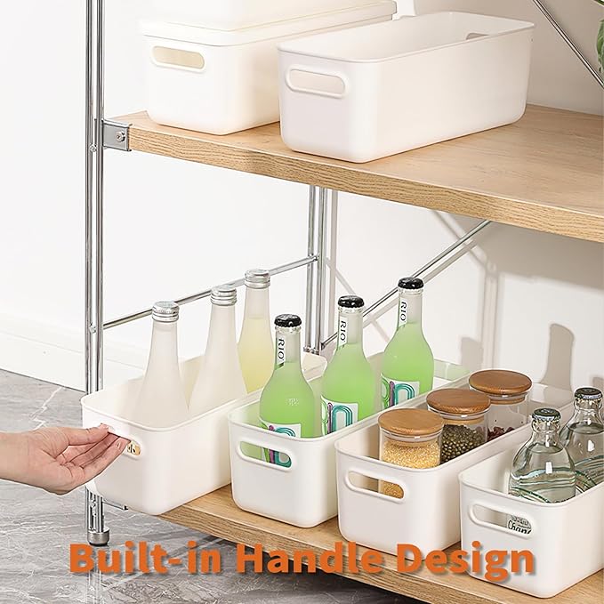 Yishyfier Plastic Storage Baskets With Lid Organizing Container Lidded Knit White Storage Organizer Bins for Shelves Drawers 