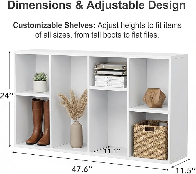 YESHOMY 8-Cube Storage Organizer, 2-Tier White Bookshelf Open Frame, Modern Bookcase Display Shelf with Adjustable Shelves fo