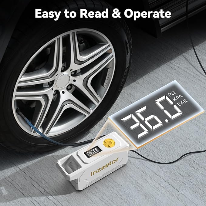 150 PSI Tire Inflator Portable Air Compressor, 12V DC Auto Shutoff Air Pump with Digital Pressure Gauge and Emergency LED Light for Car Tires, Bicycle & Balloons, White