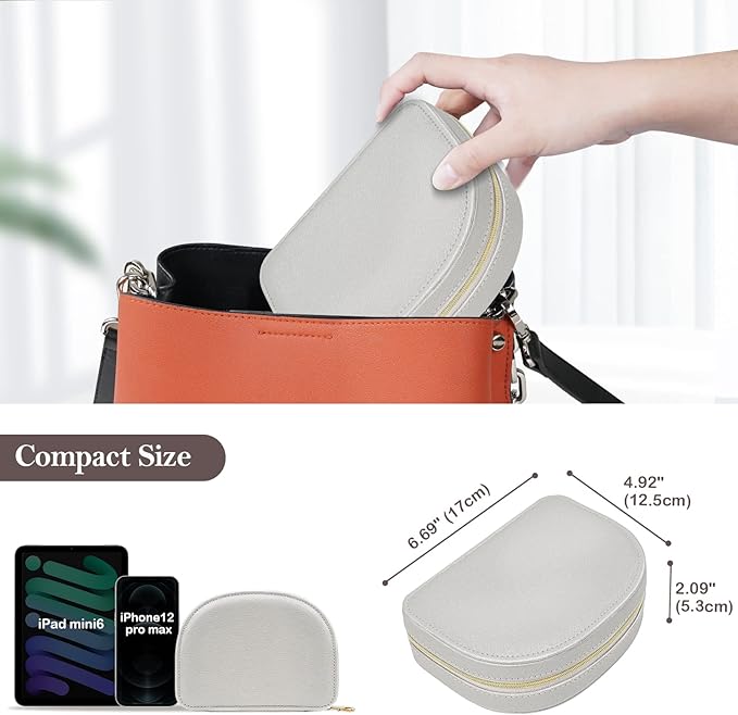 ProCase Travel Size Jewelry Box, Medium Portable Seashell-Shaped Jewelry Case, 2 Layer Mini Jewelry Organizer in PU Leather f