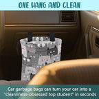 Car Garbage Bag Cute Grey Cats Drawstring Car Trash Bag Hanging for Back Seat with Adjustable Buckle Canvas Vehicle Trash Can Easy-to-Install