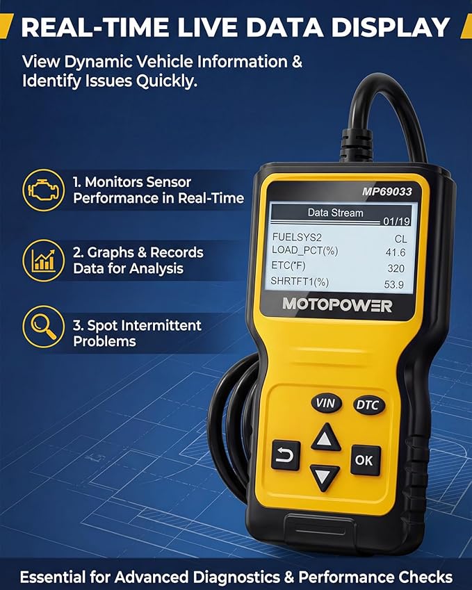 MOTOPOWER MP69033 Car OBD2 Scanner Code Reader Engine Fault Scanner CAN Diagnostic Scan Tool for All OBD II Protocol Cars Since