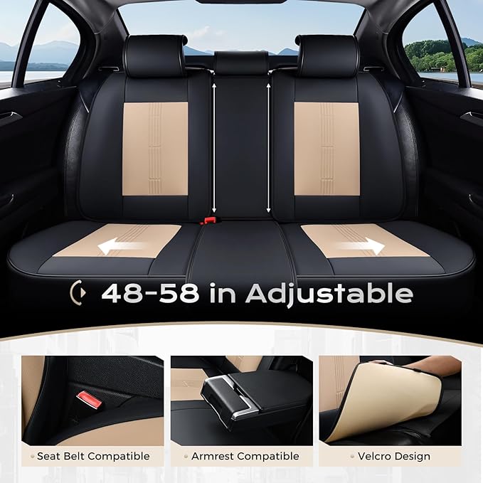 Coverado Car Seat Covers Full Set, Front Seat Covers with Lumbar Support and Back Seat Cover Waterproof Leather Automotive Se