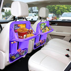 2Pack Car Backseat Organizer with Foldable Table Tray,6 Storage Pockets Car Storage Organizer with Tablet Holder,Car Seat Back Protectors Kick Mats Travel Accessories (Purple)