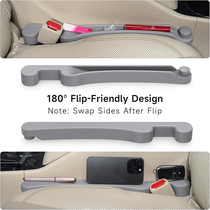 Car Seat Gap Filler Set of 2, 3IN1 Seat Side Gap Filler Plug with Storage Slot & Hook Function, Soft Foam Universal Fit Car SUV Truck Fill Gap Between Seats Console Organizer（Standard L Gray）