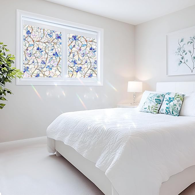 SOMWISE Rainbow Window Privacy Film,Heat Control,UV Blocking,Anti-Glare,Day & Night Privacy Protection & Decoration for Home, Bathroom,Glass Door,Static Cling,Renter-Friendly with Installation Tools