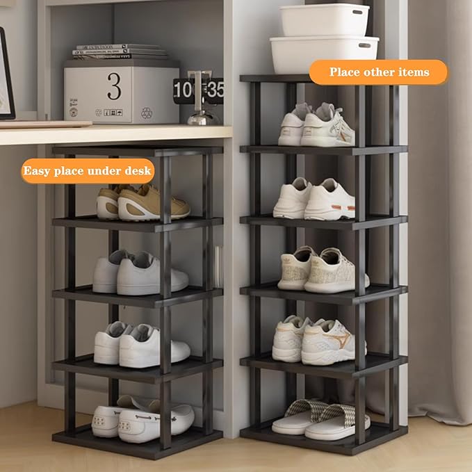 Vertical Shoe Rack - Tall Narrow Shoe Rack Organizer for Small Spaces,5 Tier Bamboo Shoen Shelf for Entryway,Closet,Corner,Do