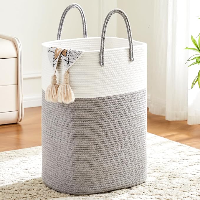 Laundry Basket,Woven Cotton Rope Laundry Hamper,Versatile Storage for Dirty Clothes,Baby Toys,and Blankets in Bathroom, Nurse