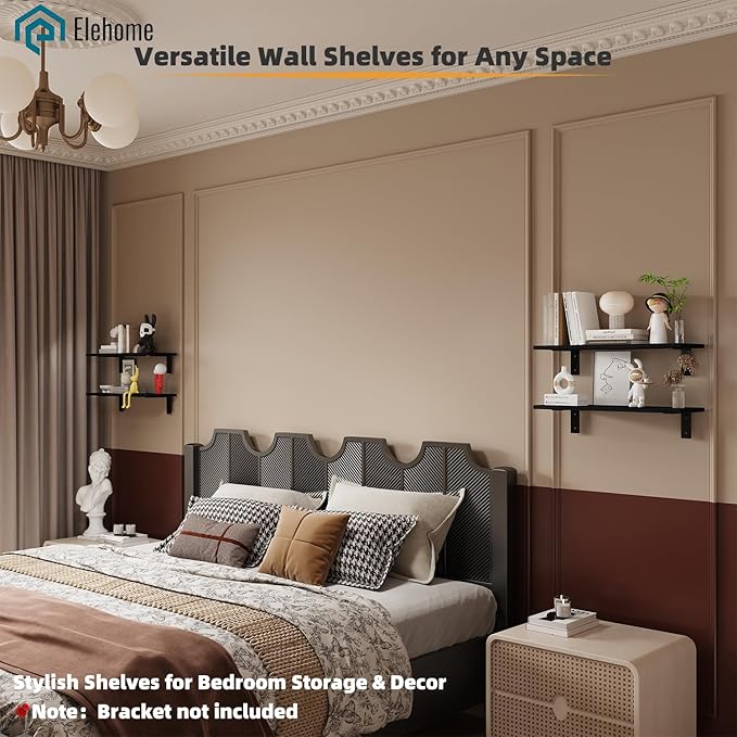 Floating Shelf Board for Wall 5/8" – No Brackets – 24" L x 12" W x 0.6" T Black Melamine Wood Floating Shelves for Bathroom, 