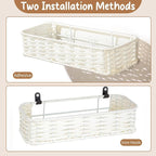 Hanging Wall Basket, Adhesive Wall-Mounted Organizer for Storage, Plastic Wicker Woven Storage Shelves for Kitchen, Bedroom, 