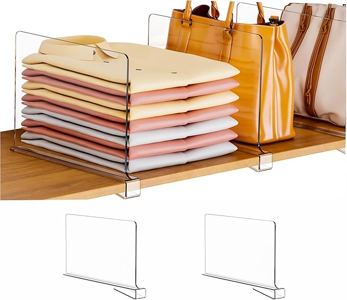 Clear Acrylic Shelf Dividers for Closet Organization - 2 Pack Closet Shelf Divider for Sweatshirt,Towel,Bag,Purse,Clothing,Sw