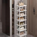 SAN HE 7-Tier Modern Bamboo Shoe Rack - Vertical, Slim, Space-Saving Shoe Organizer for Small Spaces, Closet, Entryway, Corne
