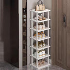 SAN HE 7-Tier Modern Bamboo Shoe Rack - Vertical, Slim, Space-Saving Shoe Organizer for Small Spaces, Closet, Entryway, Corne
