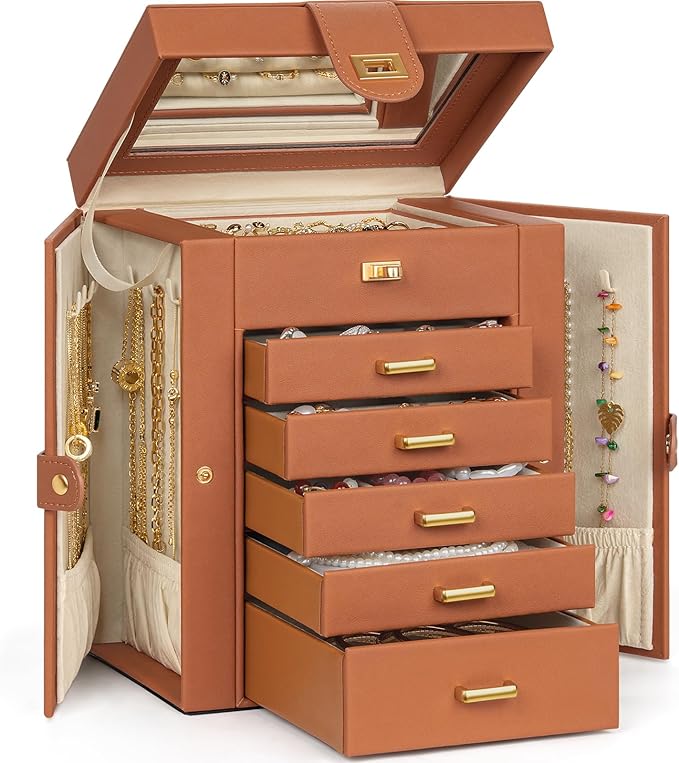 AKOZLIN Jewelry Box Organizer Functional Leather Jewelry Storage Case for Women Girls Ring Necklace Earring Bracelet Holder O