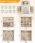 AKOZLIN 4-Tier Jewelry Box Leather Jewelry Storage Organizer with 3 Drawers Lockable for Women Girls Ring Necklace Earring Br