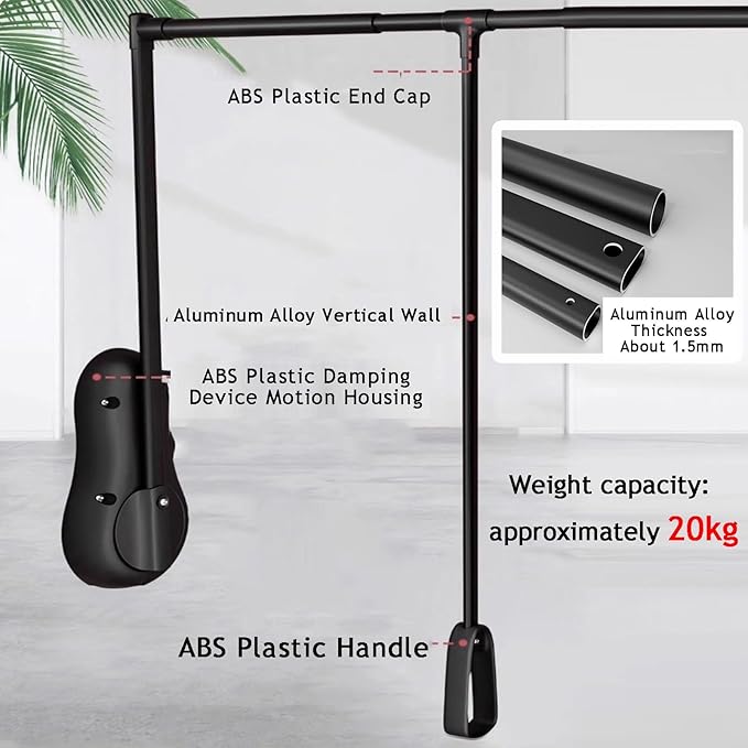 Pull Down Clothes Rail, Extendable Adjustable Aluminum Alloy Clothes Rail,for Wardrobe Cloakroom,20kg Load Capacity(Black,W-5