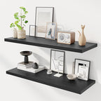 Dreamland 40" Floating Shelves for Wall, 12" Deep Slim Black Floating Shelves, Wall-Mounted Shelves for Bedroom, Living Room,