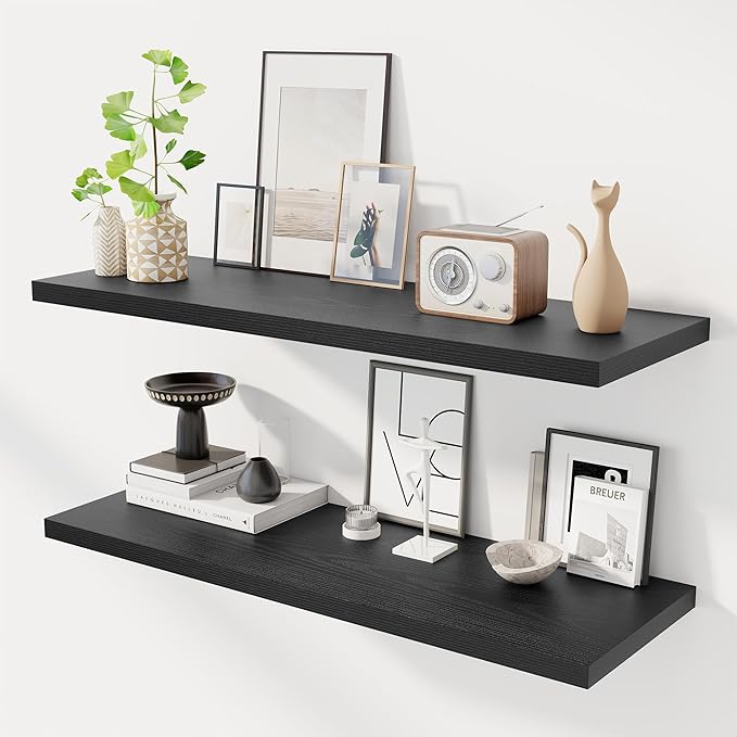 Dreamland 40" Floating Shelves for Wall, 12" Deep Slim Black Floating Shelves, Wall-Mounted Shelves for Bedroom, Living Room,
