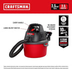 CRAFTSMAN CMXEVBE17250 2.5 Gallon 2.5 Peak HP Wet Dry Vac, Portable Shop Vacuum Wet and Dry with Filter Bag, Hose and Attachm
