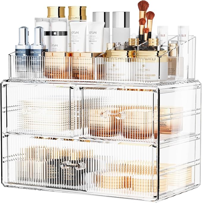 ZHIAI Stackable Cosmetic Organizer, Acrylic Cosmetic Organizer for Dresser, Vanity, Kitchen Cabinet, Bathroom, Under Sink, Ho