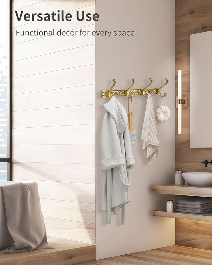 Vintage Coat Rack Wall Mount, Decorative Wall Coat Rack with 4 Hooks for Hanging Key Purse Hat Robe Towel Clothes Unique Hang