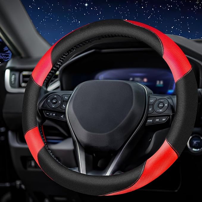 Soft Leather Steering Wheel Cover with Breathable Design and Anti-Slip Grip, Specially Designed for 14.5-15.2 inch Circular S