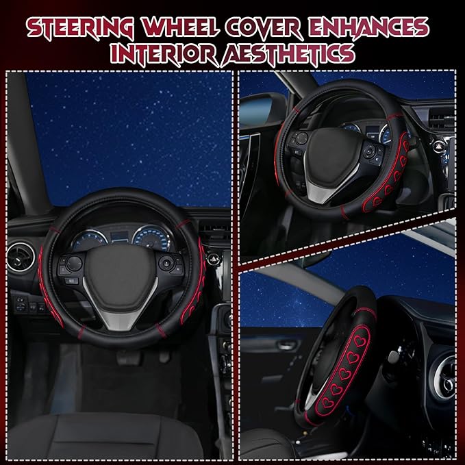 Ventilated Heart-Shaped Steering Wheel Cover with Anti-Slip Leather Grip. Compatible with Ford, Toyota, Honda, Nissan, and Ch