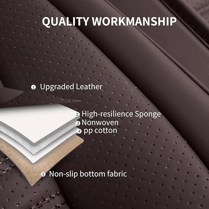Nappa Leather Car Seat Covers Full Set, Brown Car seat Protector 5 Seats, Waterproof Car Seat Cushion, Universal Automotive S