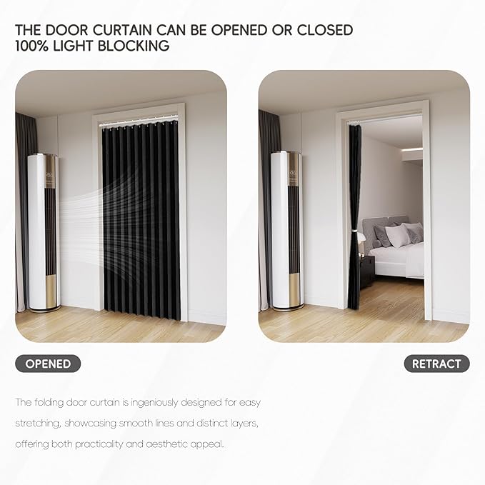 Jilron Accordian Door Curtain, 100% Blackout Folding Magnetic Doorway Curtains,Linen Style Closet Doors,for Room Divider,Priv