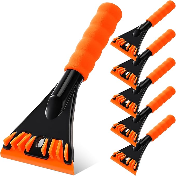 Lasnten 6 Pcs Car Ice Scraper 9.64 x 4.33 Inch Windshield Ice Scraper Winter Car Accessories to Remove Snow, Frost for Small Truck (Trendy, Orange Black)