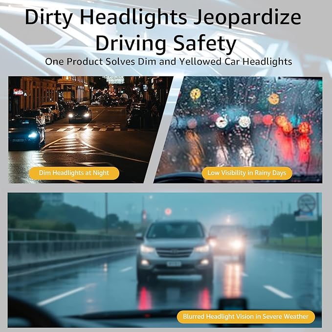 Headlight Restoration Kit, 3-Step Headlight Cleaner Wipes, Removes Yellowing, Oxidation & Cloudiness, Restores Clarity with U