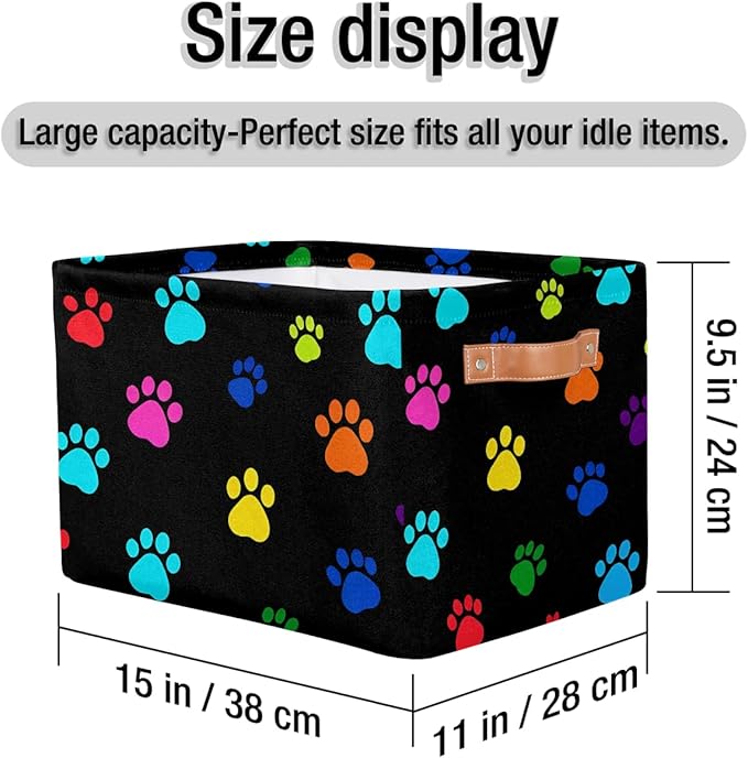 Colorful Paw Print Storage Basket Cube Animal Dog Cat Collapsible Storage Bin with Handle Large Baskets Box Toy Cloth Organiz