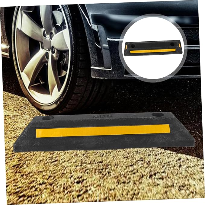 Reinforced Rubber Garage Parking Stopper with Bright Reflective Tape Wheel Stopper for Vehicle Tire Positioning Easy Installation with Pre-drilled for Schools Malls and Underground