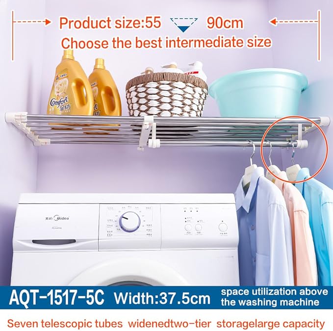 Hershii Closet Tension Shelf Expandable Telescopic Rod Heavy Duty Clothes Hanging Rail Adjustable DIY Storage Organizer Shoe 