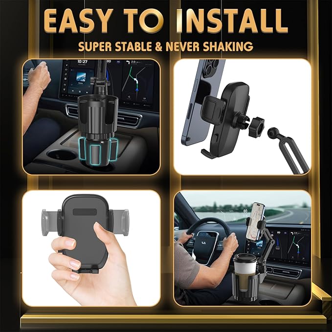 Phone Holders for Your Car, 2 in 1 Universal Cup Holder Expander Adjustable Base with Phone Mount, Long Arm with 360°Rotation