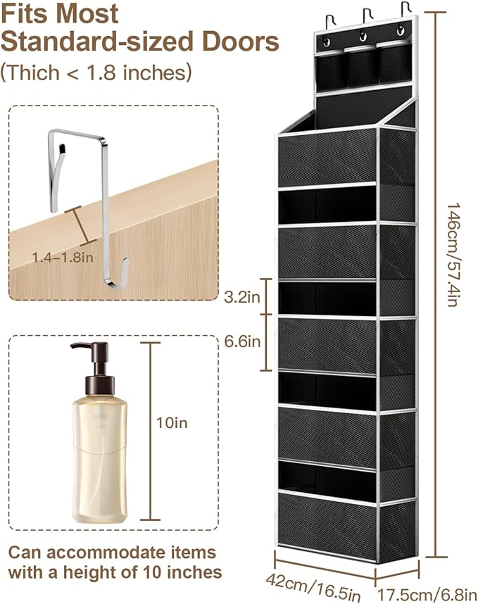 Hanging Yarn Storage Organizer, Large Capacity Knitting Yarn Organizer Storage with 5 Deep Pockets 13 Mesh Bags, Over The Doo