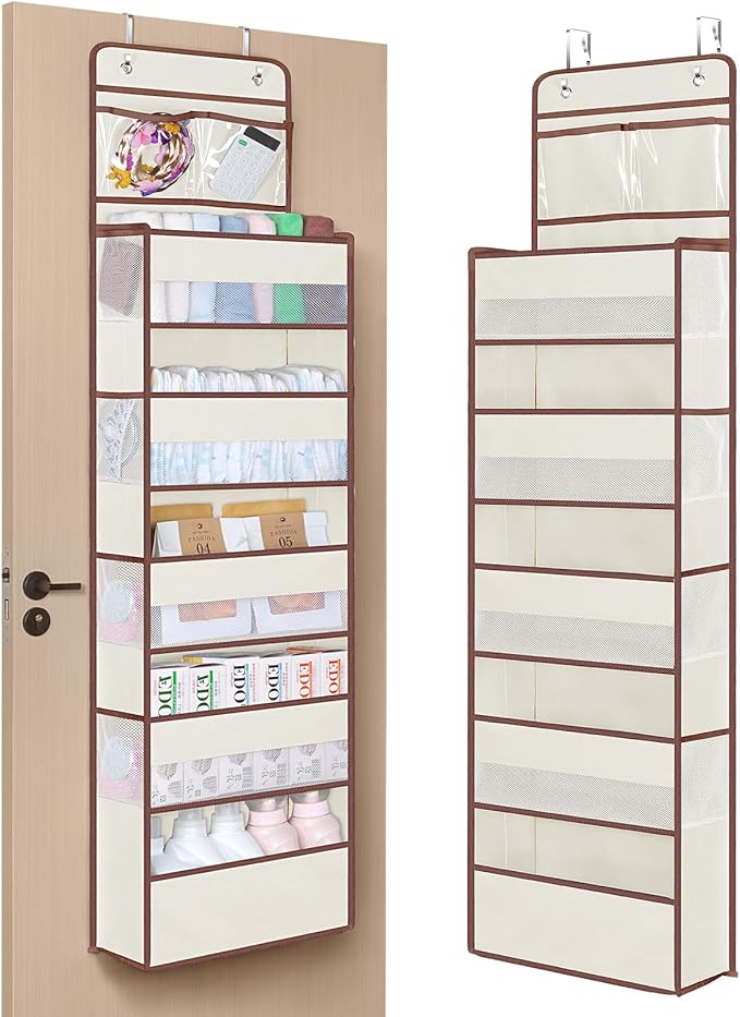 Univivi Over The Door Organizer - Wall Mount Hanging Organizer with 5 Large Compartments, 2 Small PVC Pockets and 8 Mesh Side