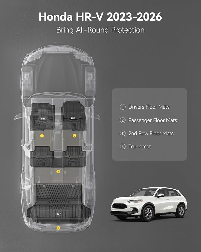 3W Floor Mats & Cargo Liner Fit for Honda HR-V 2026-2023 & Acura ADX 2026 2025, Honda HRV Accessories TPE Custom Fit Floor Liner and Cargo Liner Mat (Include Hybrid) (Not fit Premium Audio System)