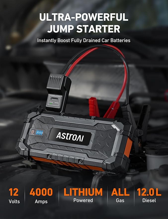 AstroAI S8 Ultra 4000A Car Jump Starter, Jump Box up to All Gas Engines & 12L Diesel, 12V Portable Power Bank with